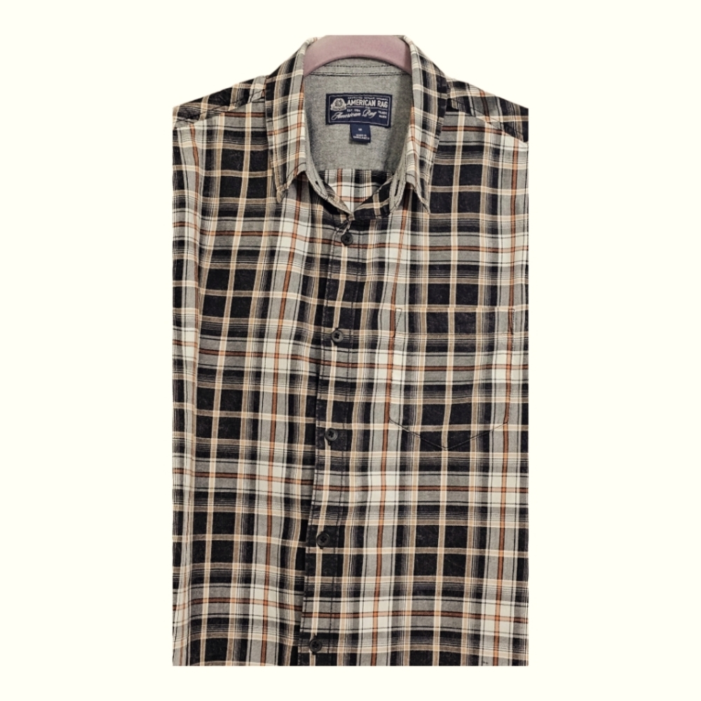 AMERICAN RAG Men's Long Sleeve Distressed Plaid Shirt M - Picture 3 of 9